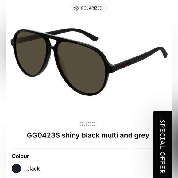 Gucci GG0423S sunglasses Pilot Aviator shiny black polarized grey lens NWT - Picture 1 of 16